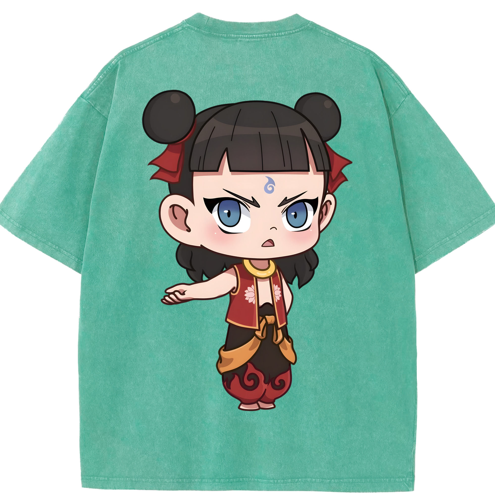 （画像用） Ne Zha 2 ナタ 魔童の大暴れ 綿100% ヴィンテージ風 半袖Tシャツ（背面プリント）